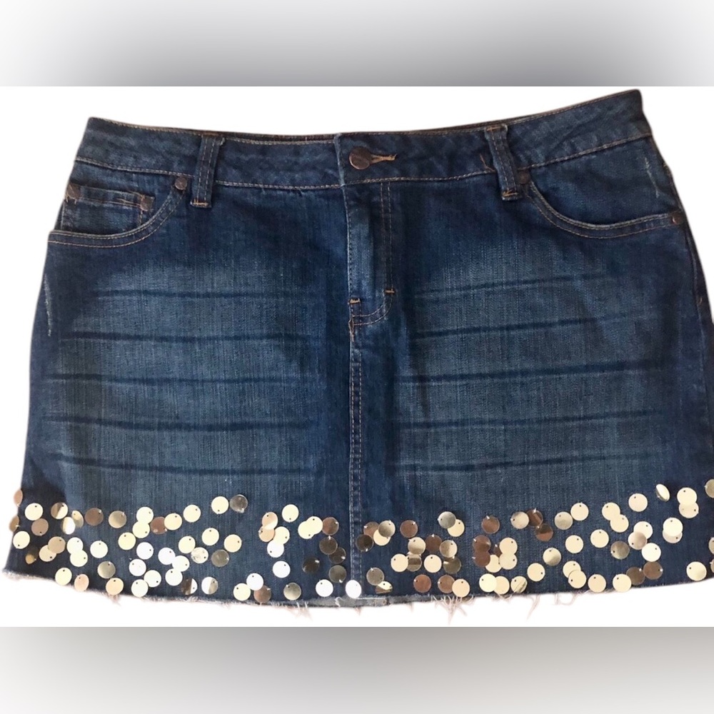 Holiday Denim Mini Skirt with Gold Sequins!!
